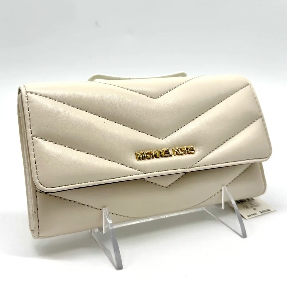 Michael Kors Large Quilted Trifold Wallet Light Cream